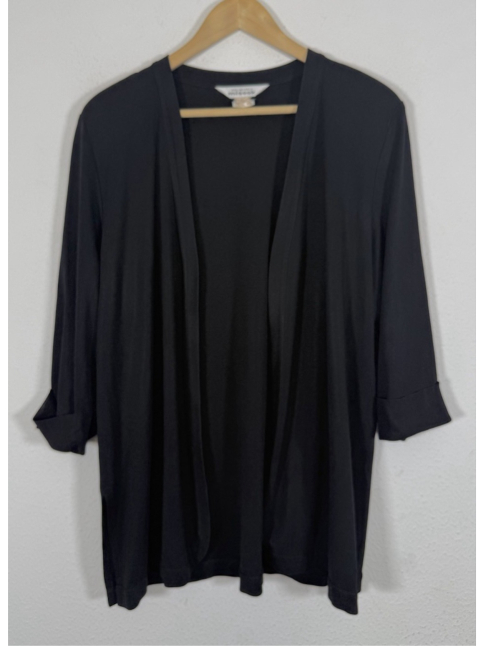 EXCLUSIVELY MISOOK Open Cardigan Women’s M Black 3/4 Cuffed Sleeve Minimalist